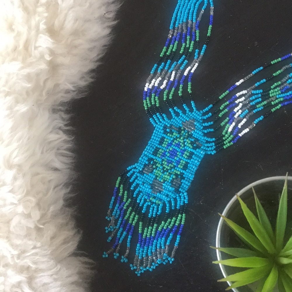 TURQUOISE SEED BEAD FRINGE NECKLACE